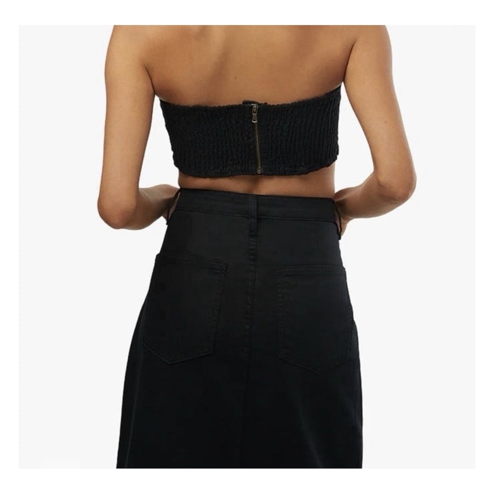 WeWoreWhat Smocked Black Bandeau Top Zip Hook Eye Back Closure‎ Sz XS NWT - Picture 2 of 9